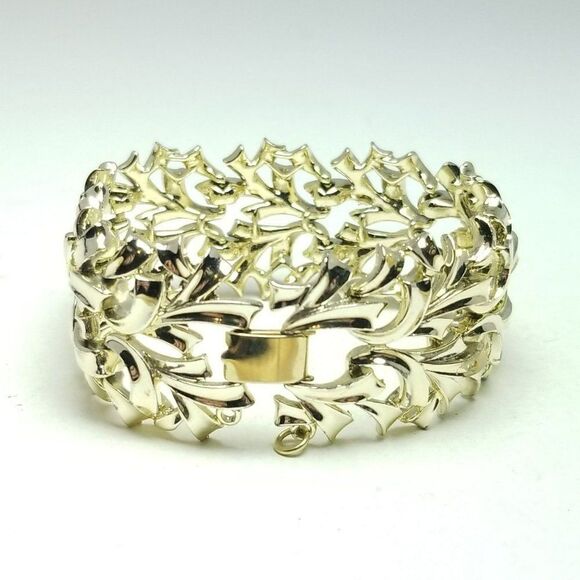 Vintage Coro Pegasus Wide Gold Tone Panel Bangle Bracelet, Stacking Signed - Picture 2 of 6